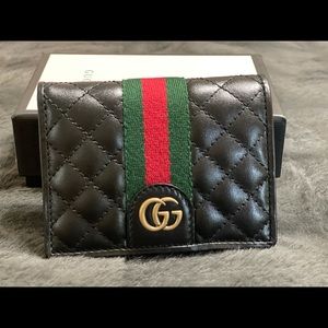 Gucci GG Marmont logo web quilted leather wallet